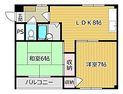 シャトレーコトブキ 2DKの間取図画像