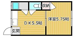 稲荷の森ハイツ 1DKの間取図画像
