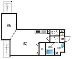 山崎マンション16高槻芥川 1LDKの間取図画像