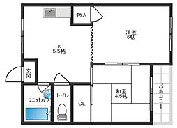 中井マンション 2DKの間取図画像