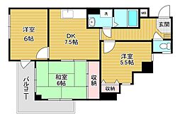 ベルハウス高槻 3DKの間取図画像