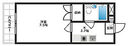 城南マンション 1Kの間取図画像