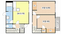JR北陸本線 長浜駅 徒歩33分の賃貸テラスハウス 1階2DKの間取り