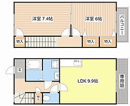 JR北陸本線 長浜駅 徒歩30分の賃貸テラスハウス 1階2DKの間取り