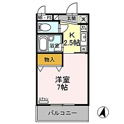 JR東海道・山陽本線 南彦根駅 徒歩12分の賃貸マンション 2階1Kの間取り
