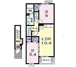 近江鉄道近江本線 八日市駅 3.7kmの賃貸アパート 2階2LDKの間取り