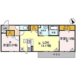 JR草津線 草津駅 徒歩30分の賃貸アパート 1階2LDKの間取り