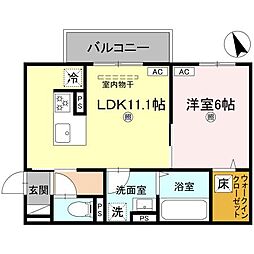 JR草津線 手原駅 徒歩23分の賃貸アパート 1階1LDKの間取り