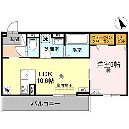 JR草津線 手原駅 徒歩23分の賃貸アパート 2階1LDKの間取り