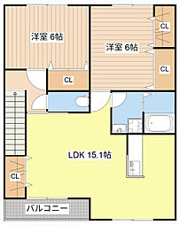 近江鉄道近江本線 水口駅 徒歩17分の賃貸アパート 2階2LDKの間取り