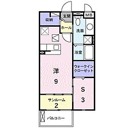 JR北陸本線 長浜駅 徒歩28分の賃貸アパート 1階ワンルームの間取り