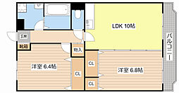 近江鉄道近江本線 桜川駅 徒歩9分の賃貸マンション 2階2LDKの間取り