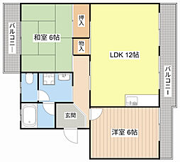 JR草津線 手原駅 徒歩32分の賃貸マンション 4階2LDKの間取り