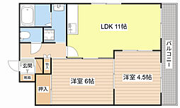 近江鉄道近江本線 水口駅 徒歩16分の賃貸マンション 2階2LDKの間取り