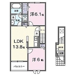 近江鉄道近江本線 豊郷駅 徒歩16分の賃貸アパート 2階2LDKの間取り