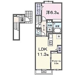 JR東海道・山陽本線 南彦根駅 徒歩26分の賃貸アパート 2階1LDKの間取り