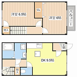 JR北陸本線 長浜駅 徒歩33分の賃貸テラスハウス 1階2DKの間取り
