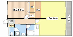 JR草津線 貴生川駅 徒歩8分の賃貸マンション 2階1LDKの間取り