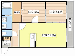 JR草津線 手原駅 徒歩23分の賃貸マンション 1階2LDKの間取り