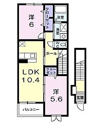 JR東海道・山陽本線 河瀬駅 徒歩10分の賃貸アパート 2階2LDKの間取り