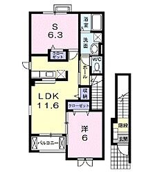 JR北陸本線 長浜駅 3.4kmの賃貸アパート 2階1SLDKの間取り