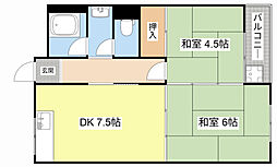 JR東海道・山陽本線 栗東駅 徒歩19分の賃貸マンション 3階2DKの間取り