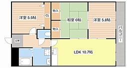 JR東海道・山陽本線 野洲駅 徒歩5分の賃貸マンション 2階3LDKの間取り
