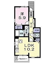 JR東海道・山陽本線 彦根駅 徒歩14分の賃貸アパート 1階1LDKの間取り