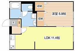 JR湖西線 堅田駅 徒歩9分の賃貸アパート 2階1LDKの間取り