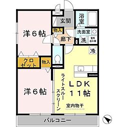 JR東海道・山陽本線 南彦根駅 徒歩30分の賃貸アパート 2階2LDKの間取り