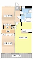 JR東海道・山陽本線 稲枝駅 4.4kmの賃貸アパート 2階2LDKの間取り