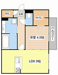 JR東海道・山陽本線 野洲駅 徒歩13分の賃貸アパート 2階1LDKの間取り