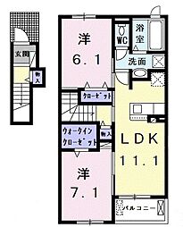 近江鉄道近江本線 八日市駅 徒歩22分の賃貸アパート 2階2LDKの間取り