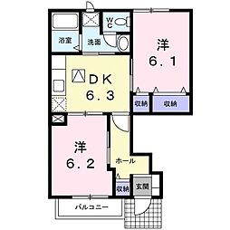 JR東海道・山陽本線 近江八幡駅 徒歩10分の賃貸アパート 1階2DKの間取り