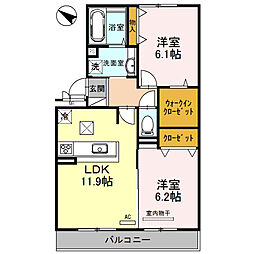 JR東海道・山陽本線 南彦根駅 徒歩15分の賃貸アパート 1階2LDKの間取り