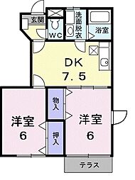 ラルジュ 2DKの間取図画像