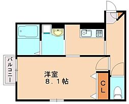 カーネリアン穴生 1Kの間取図画像