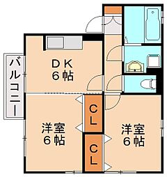 ハート学研台A 2DKの間取図画像