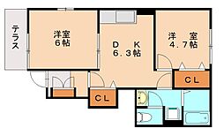 アヴニール遠賀A 2DKの間取図画像