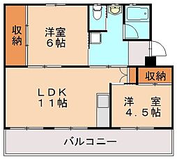 ビレッジハウス本城2棟 2LDKの間取図画像