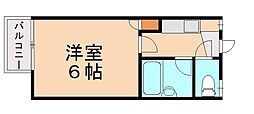 デルフィーフジワラ 1Kの間取図画像