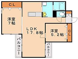 中須コア・プレイス 2LDKの間取図画像