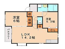 フラットサニーガーデンAカサブランカ 2LDKの間取図画像