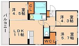 ラパン学研台A 3LDKの間取図画像