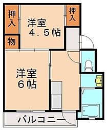 ビレッジハウス若松1棟 2Kの間取図画像