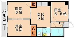 ライフ・モア本城B 3DKの間取図画像