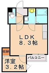 Wisteria折尾 1LDKの間取図画像