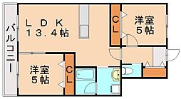 医生ヶ丘ヴァレンシアA 2LDKの間取図画像