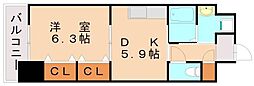 グランドツイン黒崎 1DKの間取図画像