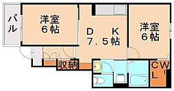 プロムナード上上津役B 2DKの間取図画像